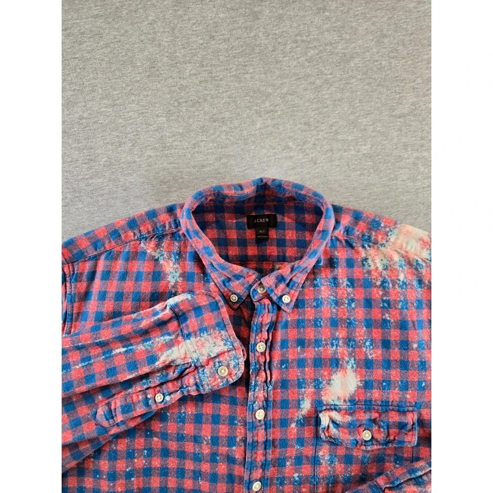 Los Angeles Dodgers x J.Crew Flannel Shirt Mens XLT Red Blue Bleached Back Patch